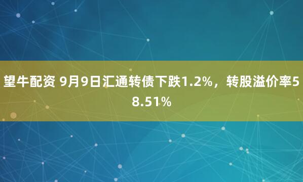 望牛配资 9月9日汇通转债下跌1.2%，转股溢价率58.51%