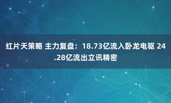 红片天策略 主力复盘：18.73亿流入卧龙电驱 24.28亿流出立讯精密